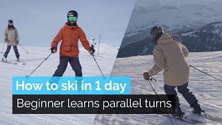 How to Ski in One Day  Beginner Learns Parallel Turns [upl. by Mharba355]