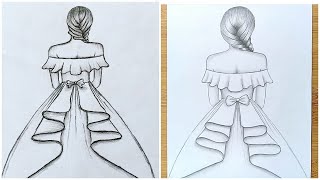 Farjana Drawing Academy Drawing Vs My Drawing  How To Draw a Girl With Frock F [upl. by Laban640]