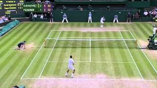 Djokovic v Federer sensational rally  Wimbledon 2014 [upl. by Annaerb]