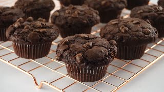 Super Moist Double Chocolate Muffins  Best Recipe [upl. by Fiester172]