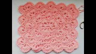 Beautiful Shells stitch crochet rectangle Crochet Nuts [upl. by Parhe118]