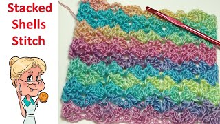 EASY Stacked Shells Stitch  Crochet Tutorial  2 Row Repeat [upl. by Einahc]