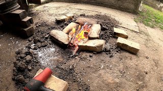 Melting Copper Using Wood Primitive HomeMade Foundry [upl. by Groome117]